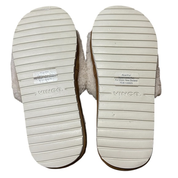 Vince Women's Kalina Shearling Slide Sandals Suede Sole Trim Creamy White Sz 6.5 - Picture 5 of 6